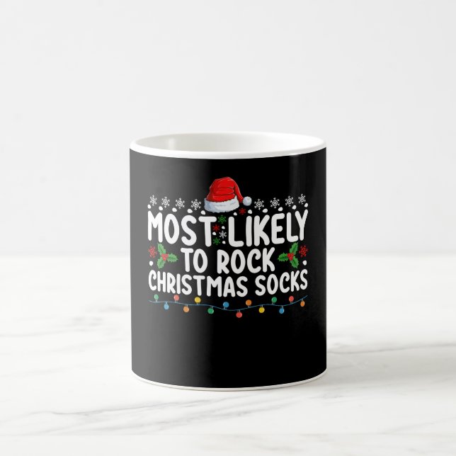 Most Likely To Rock Christmas Socks Family Holiday Coffee Mug (Center)