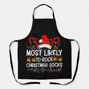 Most Likely To Rock Christmas Socks Funny Xmas Apron