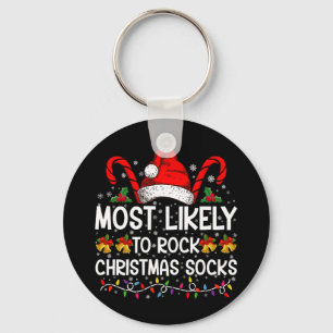 Most Likely To Rock Christmas Socks Funny Xmas Key Ring