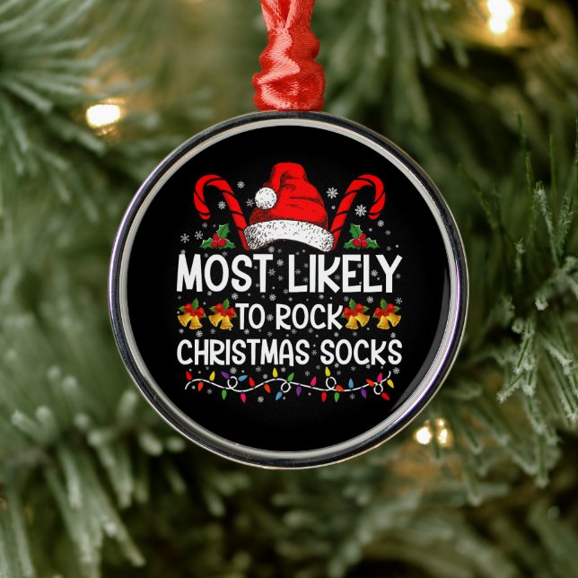 Most Likely To Rock Christmas Socks Funny Xmas Metal Tree Decoration (Tree)