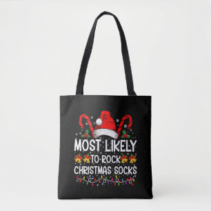 Most Likely To Rock Christmas Socks Funny Xmas Tote Bag