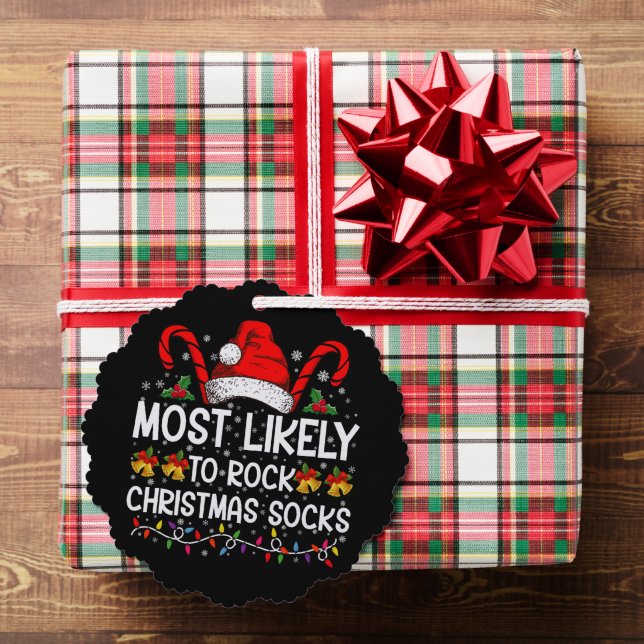 Most Likely To Rock Christmas Socks Funny Xmas Tree Decoration Card (Insitu (Gift))