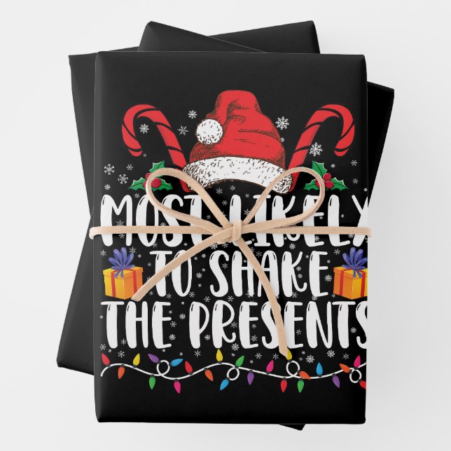 Most Likely To Shake The Presents Squad Family Wrapping Paper Sheet (In situ)