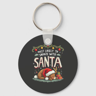 Most Likely to Snooze with Santa Sleepy Reindeer  Key Ring