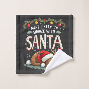 Most Likely to Snooze with Santa Sleepy Reindeer Wash Cloth