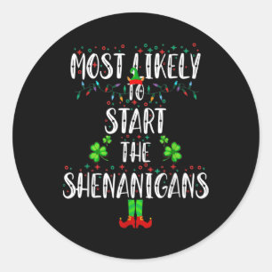 Most Likely To Start The Shenanigans Elf Christmas Classic Round Sticker