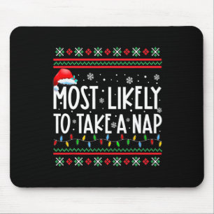 Most Likely To Take A Nap Family Matching Christma Mouse Mat