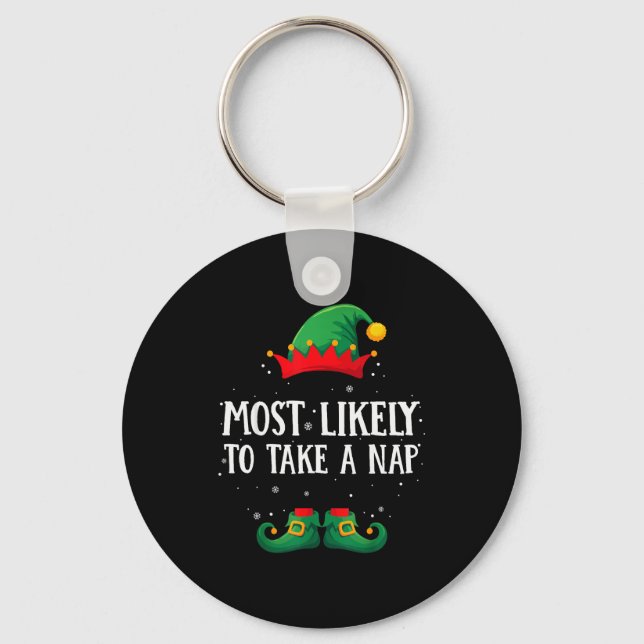 Most Likely To Take A Nap Matching Christmas Elf  Key Ring (Front)