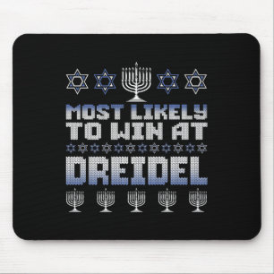 Most Likely To Win At Dreidel Funny Hanukkah Match Mouse Mat
