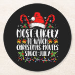 Most Likely Watch Christmas Movies Since July Xmas Round Paper Coaster<br><div class="desc">Most Likely Watch Christmas Movies Since July Xmas</div>