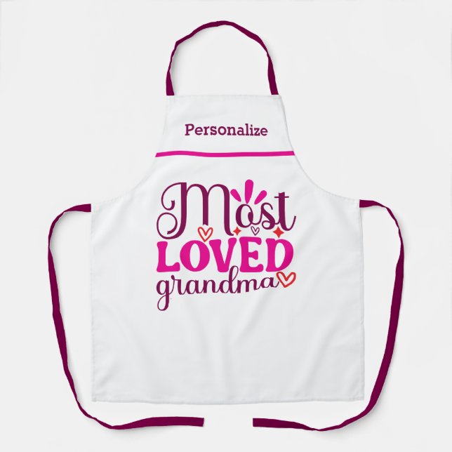 Most Loved Grandma Gift for Grandma Kitchen Apron (Front)