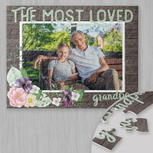 Most Loved Grandpa - Rustic Wood Frame Jigsaw Puzzle