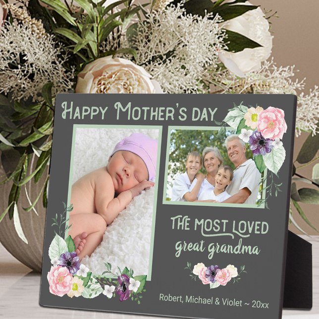 Most Loved Great Grandma - Floral Frame 2 Photo (Creator Uploaded)