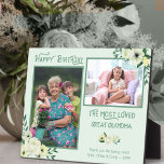 Most Loved Great Grandma - Ivory Floral 2 Photo Plaque<br><div class="desc">Beautiful Birthday photo gift for your great grandma. The template is set up ready for you to add your name(s), two of your own photos and, you can also edit "grandma" to your preferred title (ie., gee-gee, great grannie etc), if you wish. This watercolor floral design is set against a...</div>