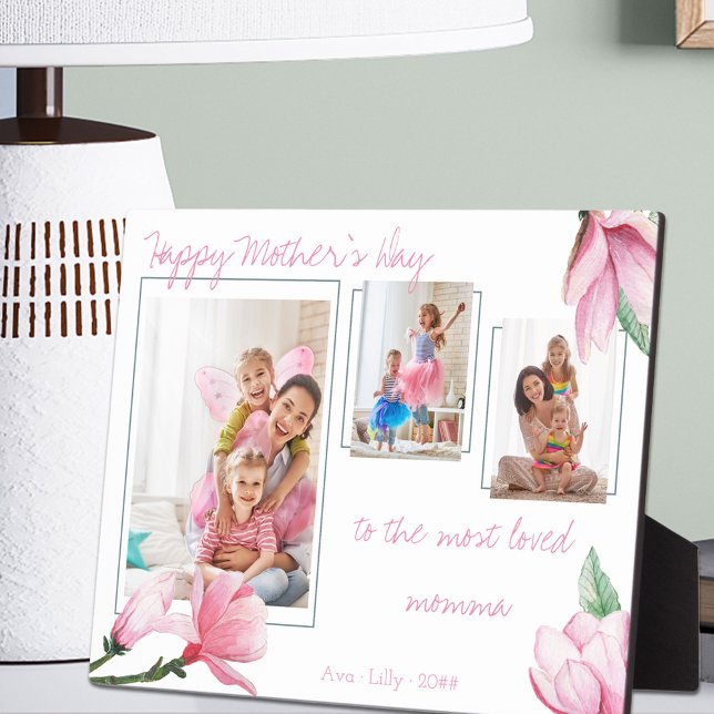 Most Loved Momma Pink Magnolia 3 Photo Plaque (Creator Uploaded)