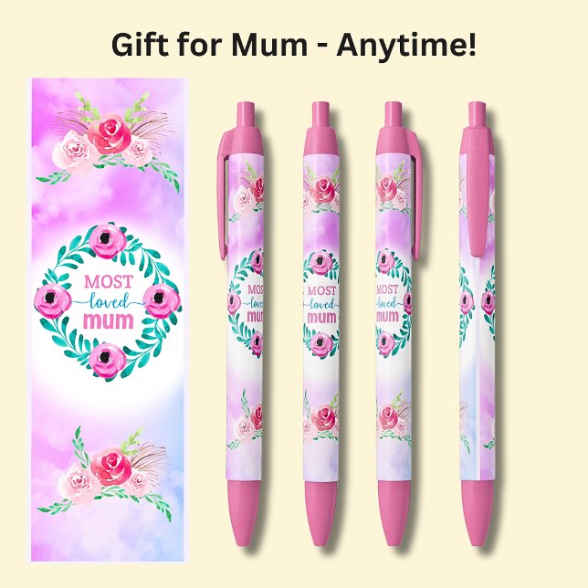 Most Loved Mum, Pink Flowers, Black Ink Pen (Creator Uploaded)