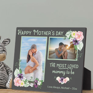 Most Loved Mum To Be - Floral Grey & Green Photo Plaque