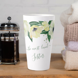 Most Loved Sister Wild Roses & Elegant Script Latte Mug