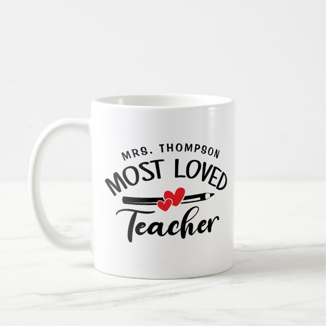 Most Loved Teacher Personalised Name School Coffee Mug (Left)