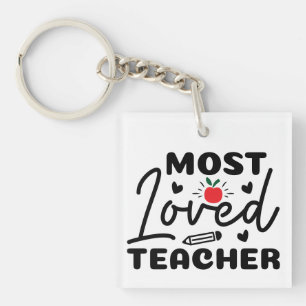 Most Loved Teacher Wordart Key Ring