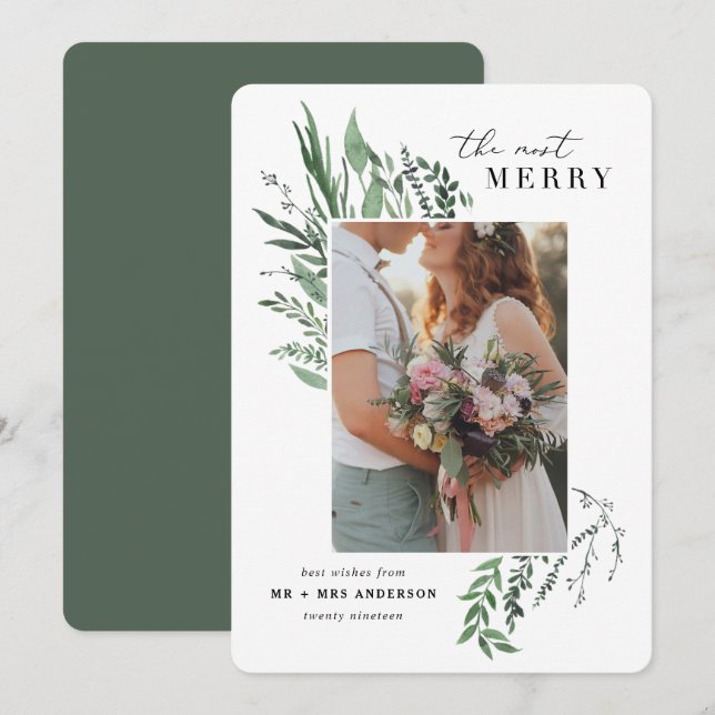 most merry botanical photo newlywed christmas card (Front/Back)