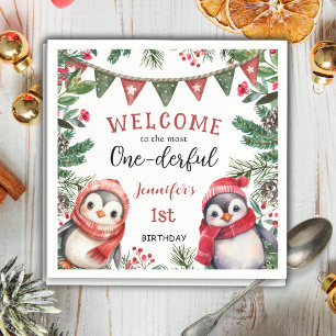Most ONEderful Penguin Christmas 1st Birthday Napkin