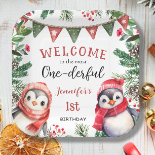 Most ONEderful   Penguin Christmas 1st Birthday Paper Plate