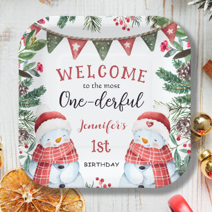 Most ONEderful Snowman Christmas 1st Birthday Paper Plate