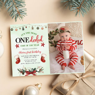 Most ONEderful Time Stocking Christmas Birthday  Invitation