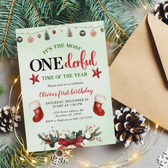 Most ONEderful Time Stocking Christmas Birthday Invitation (Creator Uploaded)