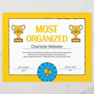Most Organised Certificate of Achievement PDF