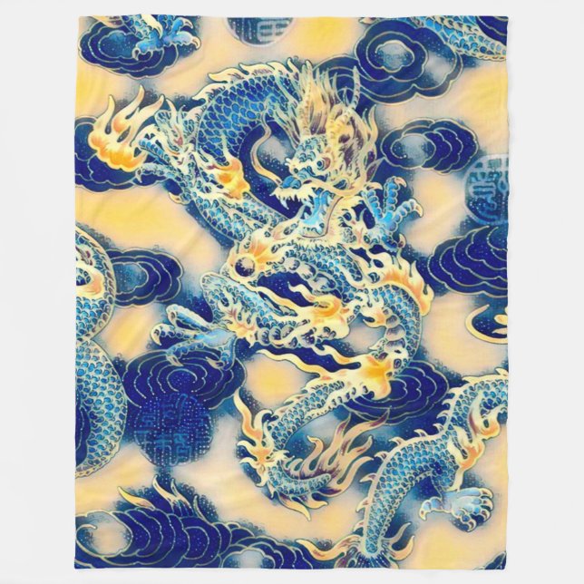 Most Popular Ancient Chinese Dragon Scroll Art Fleece Blanket (Front)