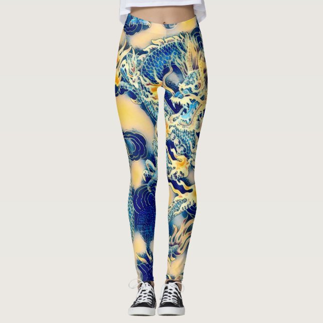 Most Popular Ancient Chinese Dragon Scroll Art Leggings (Front)