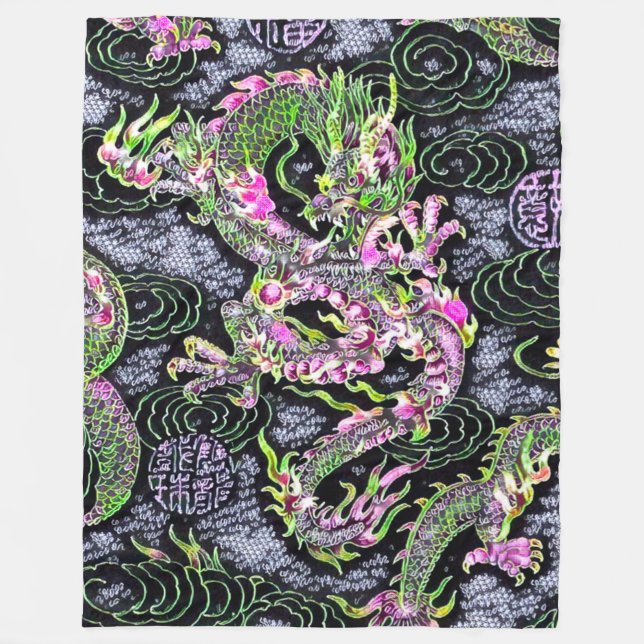 Most Popular Chinese Dragon Black Light Special Fleece Blanket (Front)
