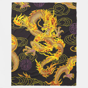 Most Popular Golden Chinese Emperor Dragon Fantasy Fleece Blanket