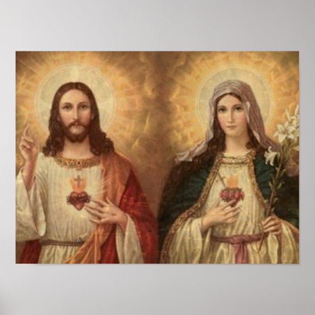 Most sacred heart of holy Jesus and holy Mary Poster (Front)