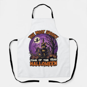 Most Spooky Halloween Haunted House Witch Pumpkins Apron