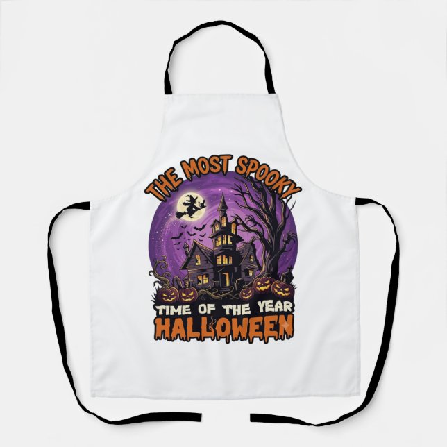 Most Spooky Halloween Haunted House Witch Pumpkins Apron (Front)