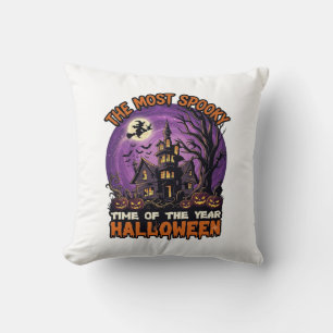 Most Spooky Halloween Haunted House Witch Pumpkins Cushion