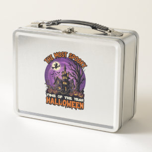 Most Spooky Halloween Haunted House Witch Pumpkins Metal Lunch Box