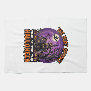 Most Spooky Halloween Haunted House Witch Pumpkins Tea Towel