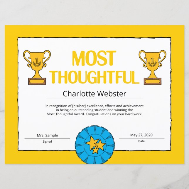 Most Thoughtful Certificate of Achievement PDF (Front)