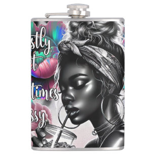 Most time sweet sassy melanin girl boss funny hip flask