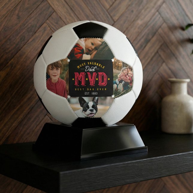 Most Valuable Dad MVD Fun Father's Day 4 Photo Football (Most Valuable Dad MVD Father's Day Photo Collage Soccer Ball)
