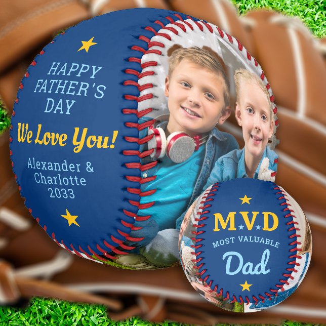 Most Valuable Dad MVD - Trendy Custom 2 Photo Baseball (Creator Uploaded)