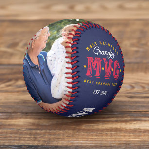 Most Valuable Grandpa MVG Custom 2 Photo Monogram Baseball
