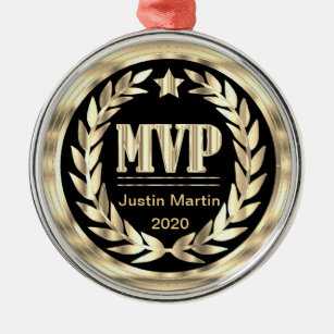 Most Valuable Player Gold and Black Medal Award Metal Tree Decoration