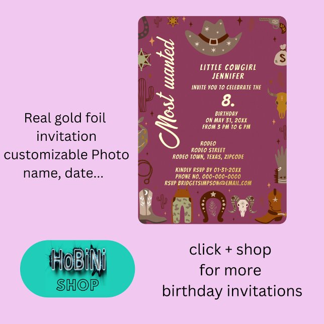 most wanted little texas cowgirl birthday (most wanted little texas cowgirl birthday foil invitation)