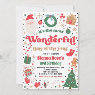 Most Wonderful Pink Christmas Birthday Party Invitation