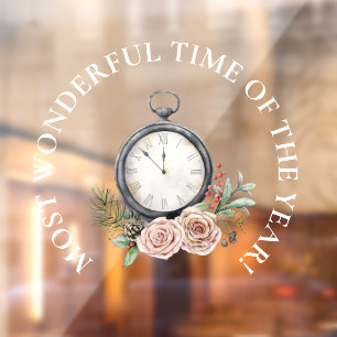 Most Wonderful Time, Beautiful Stopwatch Christmas Window Cling